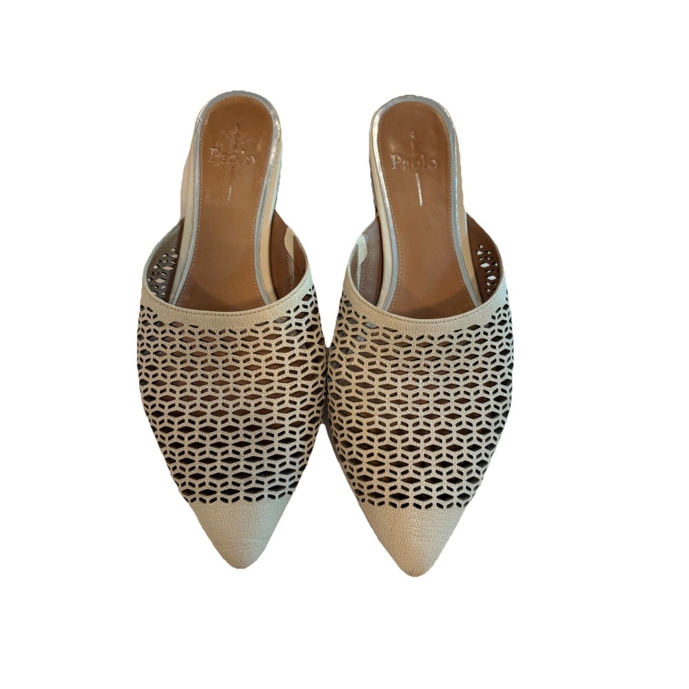 Linea Paolo Daisy Cream Perforated Mule Sandals Size 9M